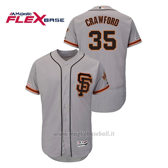 Maglia Baseball Uomo San Francisco Giants Brandon Crawford 150th Aniversario Patch Autentico Flex Base Grigio